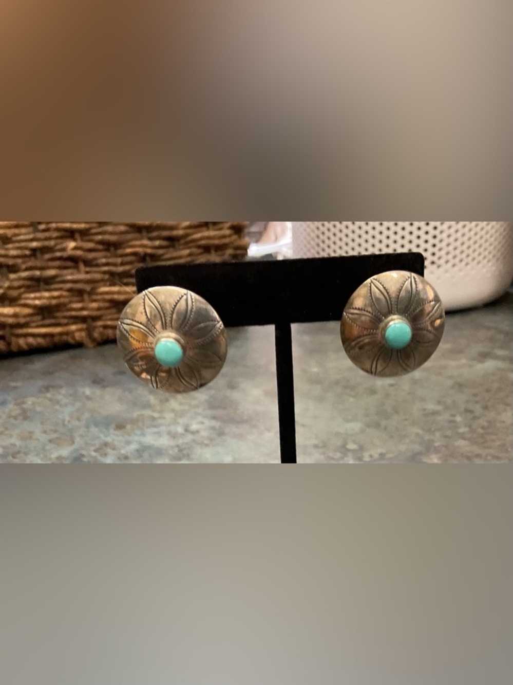 Turquoise Center Southwestern Concho Earrings